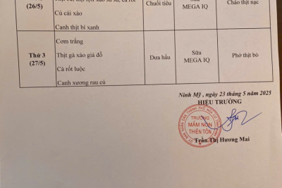Thực đơn tuần từ ngày 26/5 đến ngày 27/5/2025