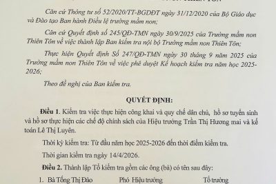 Quyết định kiểm tra nội bộ tháng 4 trong trường học